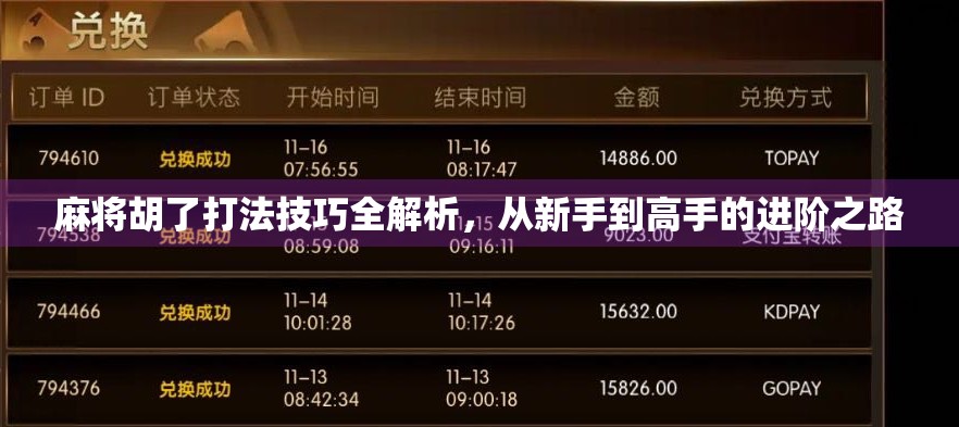 麻将胡了打法技巧全解析,从新手到高手的进阶之路